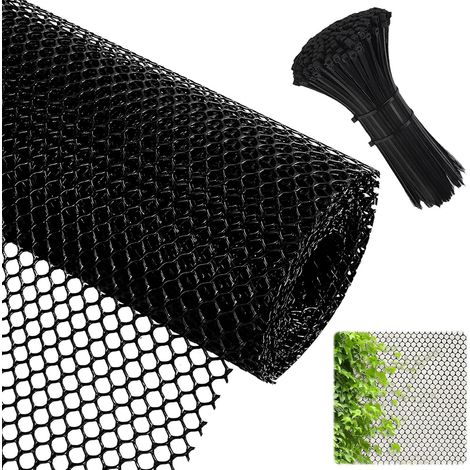 Grille en plastique noir avec 100 serre-câbles, 40 cm x 3 m, grille de protection pour pelouse, campagnol, volière, jardin, balcon, clôture de lapin, protection des arbres, enclos pour animaux (1/5)