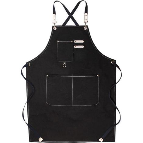 Grembiule da lavoro resistente - Grembiule da cucina - 1 pezzo - Spallacci regolabili in tela con tasche - Grembiule in tela spessa - Impermeabile e resistente all'olio - per barbecue, panettiere, fal (1/5)