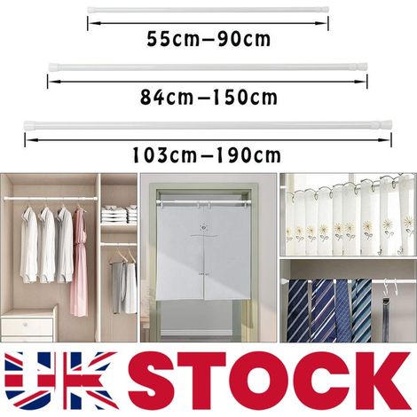 Shower Curtain Pole, 2PCS 103-190cm Net Tension Rod Extendable No Drill Adjustable Curtain Rod Shower Rail Telescopic Voile Tension Pole Curtain Rod for Kitchen Cupboard Bathroom