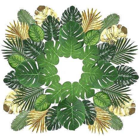 Lot de 102 Feuilles de Palmier artificielles décoratives - Plante Tropicale - Feuilles de Palmier - Feuilles de Monstres - Plante de Palmier - pour Luau hawaïen - Plage - Décoration de Table (1/5)