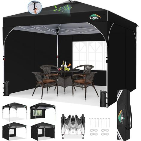 Pavillon 3x3m Faltbar Wasserdicht Schwarz 3x3m mit 3 Seitenw&xE4nden (1/5)