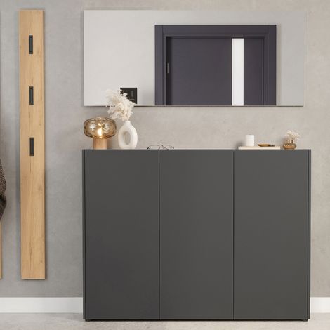 Meuble d'entrée suspendu gris foncé + miroir + porte manteau - TREDY