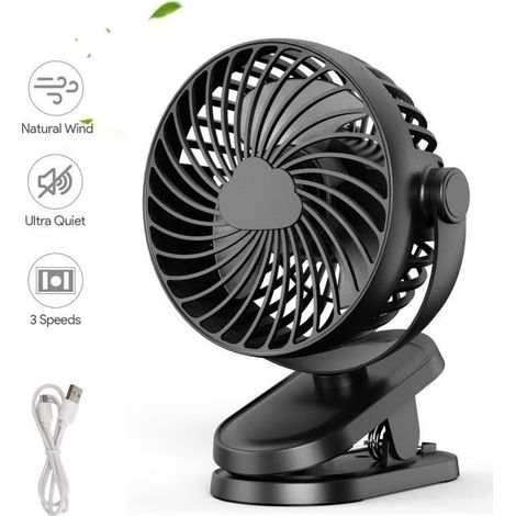 1 Ventilateur de bureau, 3 vitesses, rotation 360°, batterie 10000mAh, pour maison, bureau, sport (1/4)