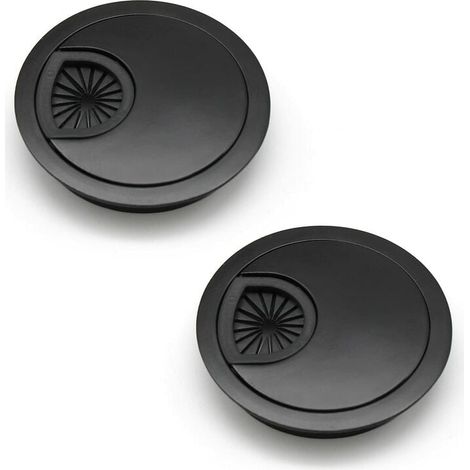 Passe Cable Noble 60 mm  Couvercle du Trou de Câble pour Bureaux et Plans de Travail  Couleur: Noir  Matériau: Alliage de Zinc 2 Pièces - (1/5)