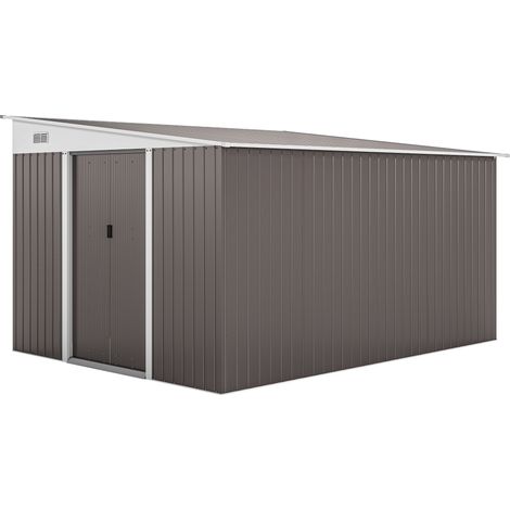 Cobertizo de jardín de acero 280 x 345 x 201 cm gris con techo a una agua y puertas correderas (1/5)