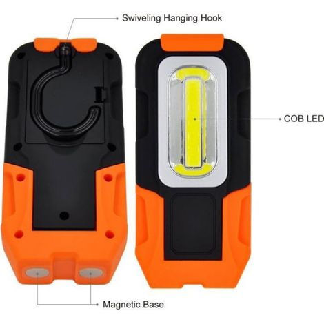 Lampe de Torche Poche LED Lampe Baladeuse 3W COB LED Batterie Portable Aimantée Ultra Puissante avec Base Magnétique et Crochet 3X (1/5)