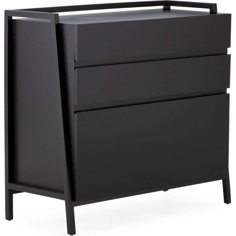 Chiffonnier élégant noir en cèdre massif - Noir profond cèdre massif (1/5)