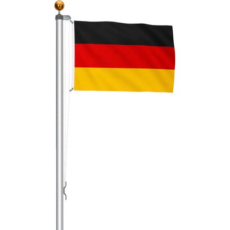 TolleTour Mât porte-drapeau argenté 6,5 m, aluminium, 6 sections Ø 50 mm, poulie, drapeau Allemagne et accessoires (1/5)