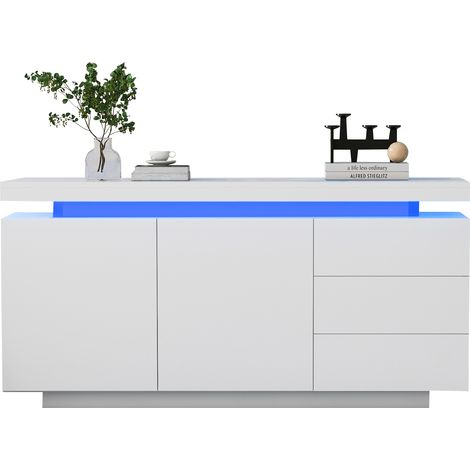 CHICFURN Credenza LED bianca 140x35x72,5 cm in truciolare, 2 ante e 3 cassetti (1/5)