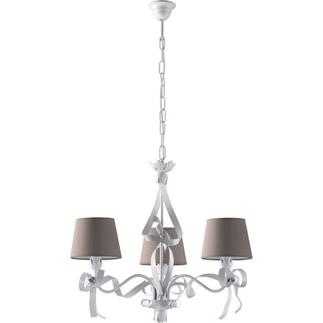 Lampadario Shabby Chic Lucy Bianco 3 Luci Paralumi Tortora (1/5)