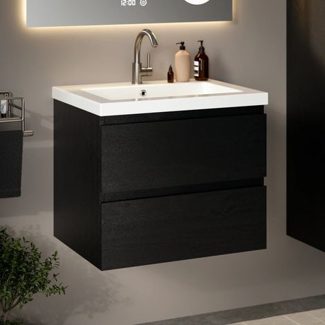 Badezimmermöbel Karo – 60 cm – Schwarzeiche – Weißes Waschbecken (1/4)