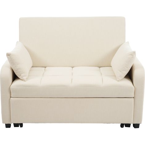 Canapé-lit 180x110 Cm Transformable En Assise, Tissu Coton-lin Beige, Dossier Réglable 3 Positions (1/5)