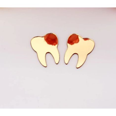 Lot de 50 autocollants muraux en forme de dents à faire soi-même pour dentiste, clinique, décoration de fête (petit miroir doré) (1/5)
