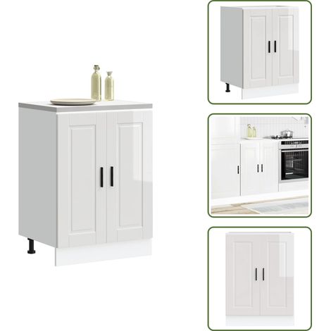 Armoire de cuisine Porto blanc brillant bois ingénierie - Armoire De Cuisine - Armoires De Cuisine - Meuble Bas D'évier - Meuble Bas D'évier De Cuisine