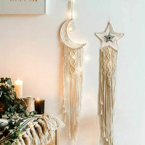 Tenture Murale Macramé - Décoration Murale Bohème Main Tissée - Pour Chambre Salon Cheminée Fenêtre - Lot de 2 (1/5)