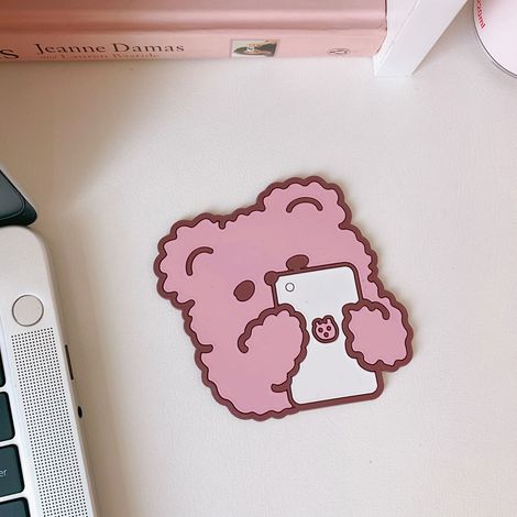 Sous-verre en silicone anti-dérapant pour verres et téléphone, motif ours animal mignon coloré (1/5)