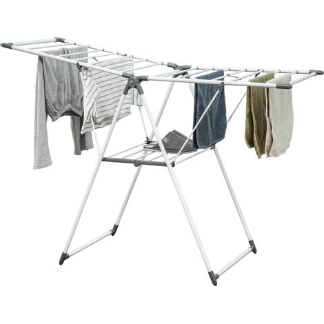 Étendoir à linge pliable, 2 niveaux, 1,565 m de longueur, avec ailettes réglables, blanc (1/5)