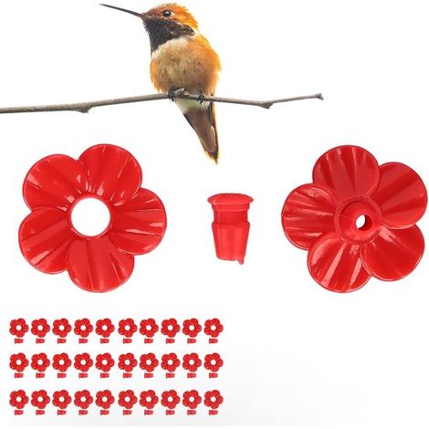Set di 30 mangiatoie per colibrì, dispenser d'acqua per colibrì, mangiatoia per uccelli, 3 cm, decorazione da giardino, rosso (1/5)