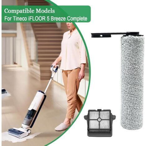 Roller Brush + Filter for Tineco iFloor 5 Breeze Complete Wet and Dry Vacuum Cleaner Replacement Parts Accessories Set 2 Brush Rollers + 2 Filters (1/2)