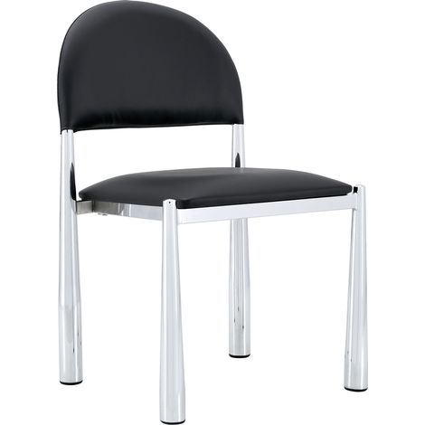 Set di 2 sedie da pranzo moderne in similpelle PU nera con gambe in metallo 80 cm (1/4)