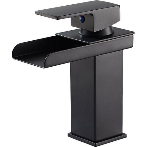 Robinet de lavabo à quatre côtés en cuivre fin, robinet à cascade à lagueule de peinture noire, lavabo de salle de bain, robinet mélangeur chaud et froid