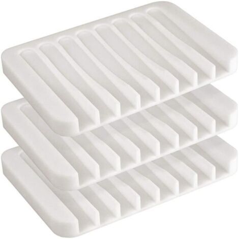 Lot De 3 Porte Savon En Silicone Avec Écoulement Automatique, Boîte À Savon Bain Douche Pour Salle De Bain,cuisine Ou Voyage,Blanc (1/4)