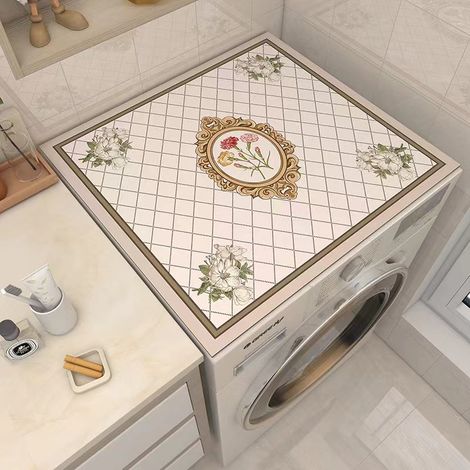 Housse de Protection pour Lave-Linge Hublot Style Nordique - Tapis Anti-Poussière Réfrigérateur et Table de Chevet - Dessous de Plat Micro-ondes Isolant et Antidérapant (Carreaux 60x60 cm)-lsw