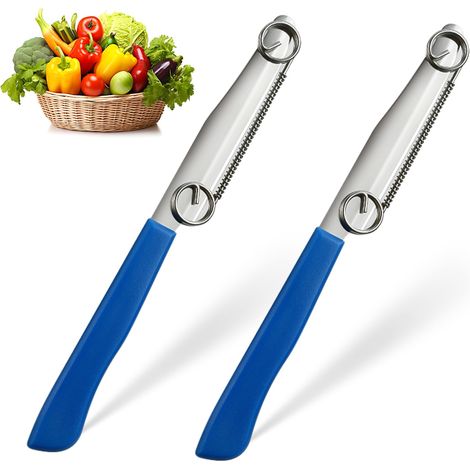 Couteau multifonction 3 en 1 pour trancher et éplucher rapidement - Ressort amovible, lot de 2, bleu (1/5)
