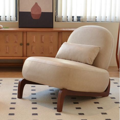 Sillón decorativo sin reposabrazos de terciopelo con patas de madera color camello MODENUIT (1/5)