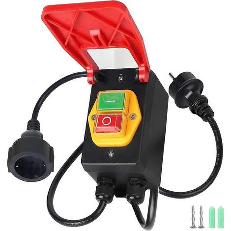 Interrupteur d'arrêt d'urgence 230 V 18 A IP55 avec prise, interrupteur de tension nulle monophasé pour table de fraisage, prise européenne (1/5)