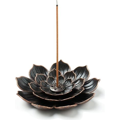 Brûleur d'encens, porte-encens, porte-encens en laiton en forme de lotus et boîte grise amovible (1/5)