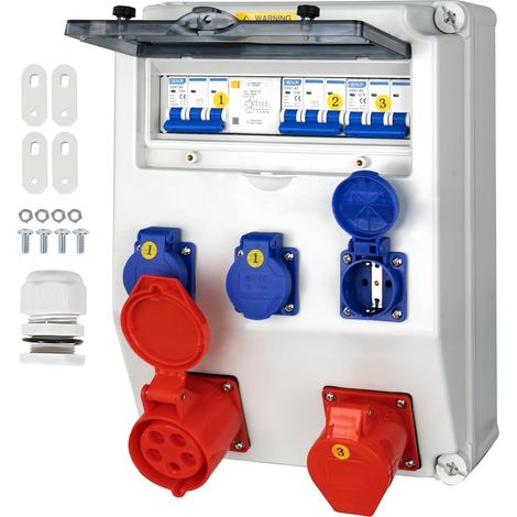 Coffret Électrique de Chantier,Répartiteur Mural,Distributeur de Courant Électrique avec Disjoncteur,5P CEE Prise et Schuko Prise,Distributeur de Puissance Consommée pour Ateliers et Usines