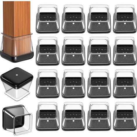 Ensemble de 16 patins pour pieds de chaise (spécialement adaptés aux tapis) — Patins carrés pour pieds de chaise, embouts en silicone pour pieds de meubles, patins anti-rayures (Taille adaptée : 2,6–3 (1/5)