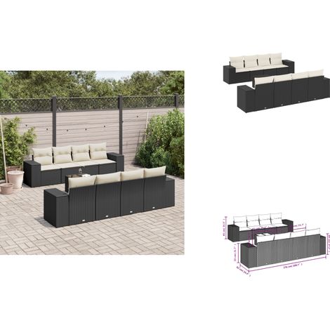 Salon de jardin 9 pcs avec coussins noir résine tressée - Ensemble Salon De Jardin - Meuble De Jardin - Salon D'extérieur - Résine Tressée - Rotin Synthétique (1/3)