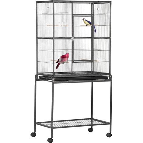 Grande gabbia uccelli per pappagallini con supporto, ripiano, trespolo legno, per pappagalli, canarini, parrocchetti, calopsitte, 81x48x162,5 cm