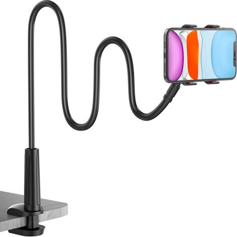 Crrynuo - 1 pièce - Support de téléphone pour lit - Noir - Rotation à 360° - Bras flexible en métal - Compatibilité universelle - Pour canapé, chambre et bureau (1/5)