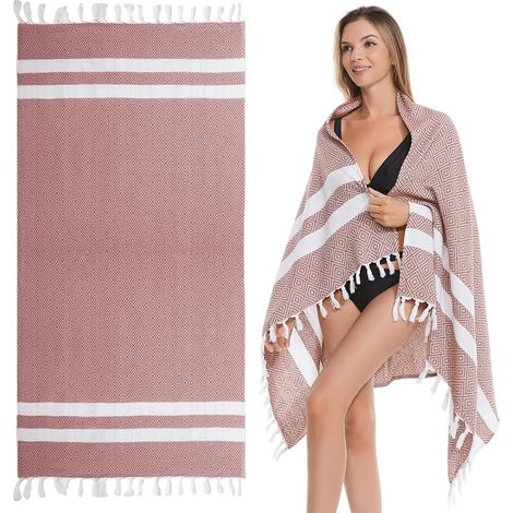 Grande Serviette de Plage,180 100cm Serviette de Plage Coton, Serviette de Bain pour Plage/Sauna(Marron) (1/5)