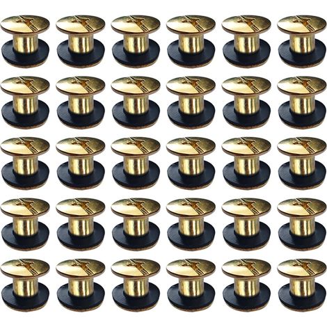 30 Kits Vis Chicago Screws,M56mm Vis de Livre,Rivet a Visser de remplacement en métal pour sacs, livres, colliers, sacs à dos, laisses de chien, laisses (Or) (1/5)