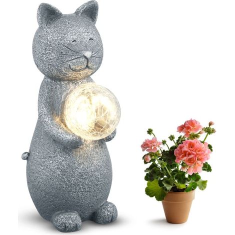 Statue de chat de jardin - TTLIFE - 25 cm - Énergie solaire - Résine de haute qualité - LED (1/5)