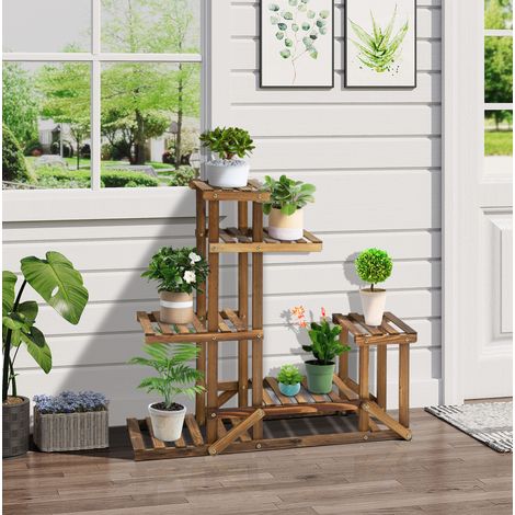 Scaffale portapiante in legno a 6 livelli, 95 x 28 x 96,5 cm, arancione bruciato OKMYHOME (1/5)