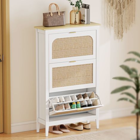 Meuble à chaussures 21 paires bohème avec 3 tiroirs rabattables, 80x24x131 cm, blanc (1/5)