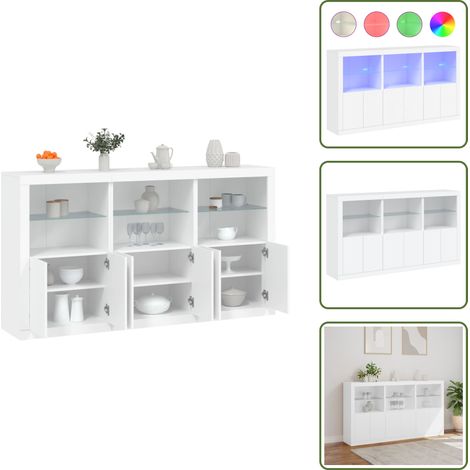 The Living Store Buffet avec lumières LED blanc 181,5x37x100 cm - Meuble De Rangement - Buffet - Meuble Tv - Luminaire Led - Design Moderne (1/5)
