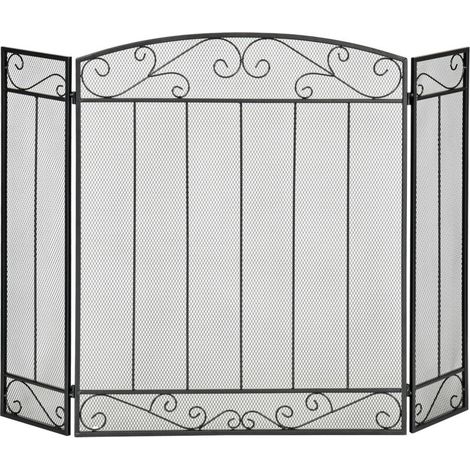 Grille de Protection pour cheminée - Pare-feu Large pour cheminée ou poêle - Pare-étincelles - barrière de sécurité - 3 Volets Pliables - Acier métal Noir (1/5)