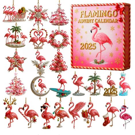 Calendrier de l'Avent décoré de flamants roses pour sapin de Noël. Apporte une touche de fantaisie à votre décoration de Noël et crée une ambiance festive à la maison. (1/4)