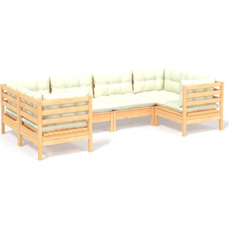 Muebles de jardín 6 piezas cojines madera de pino color crema vidaXL (1/5)