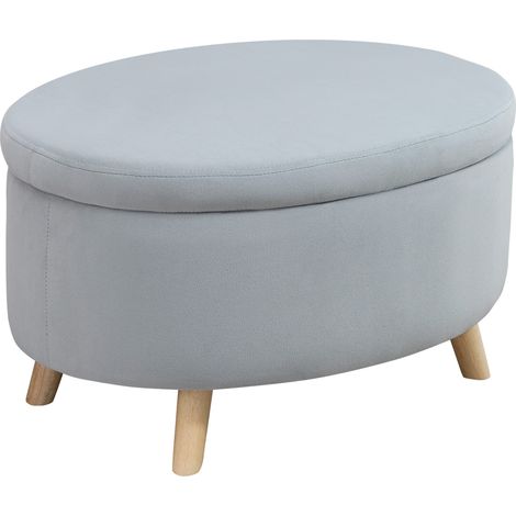 Panca contenitore ovale, 71x51,5x42 cm, rivestita in velluto, con gambe in legno massello, portata 120 kg, ideale per soggiorno, camera da letto, ingresso, colore grigio.