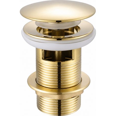 Bonde de Lavabo Clic-Clac Inoxydable Dorée avec Trop-Plein 1 1/4 (1/5)