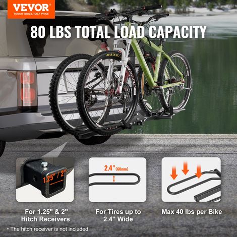 Porte-Vélos pour 2 Vélos Porte-Bagages sur Attelage Capacité de Charge Maximale de 36 kg Compatible avec Receveurs de 30/51 mm pour… (1/5)