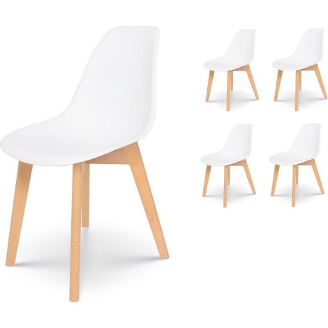 Set 4 sedie in stile scandinavo modello GABBY - Scocca in resina bianca e gambe in legno naturale (1/5)