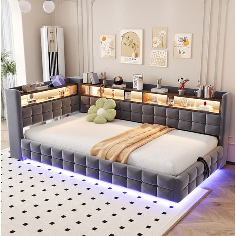 Bett Schlafsofa Stauraum 90x200 Polster Grau OKMYHOME (1/5)